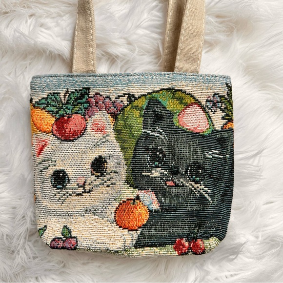 SOLD🫧 Cat Needlepoint Mini Zippered Tote Bag Purse - Picture 4 of 11